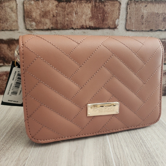 bebe Quilted Sophia Dark Blush Crossbody Bag NWT - Picture 8 of 12